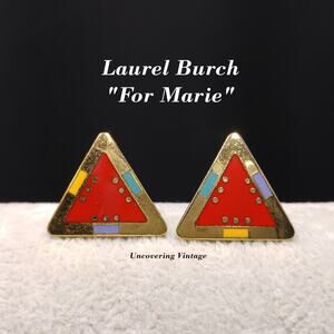 Laurel Burch "For Marie" Geometric Post Earrings, Gold Plated, 1980s Vintage